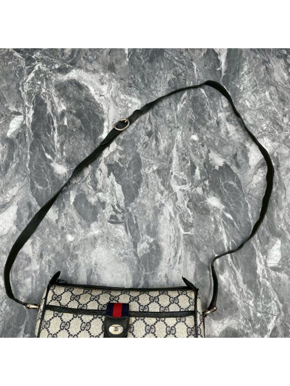Gucci GG Sherry Line Shoulder Bag Navy Logo - Picture 4 of 10